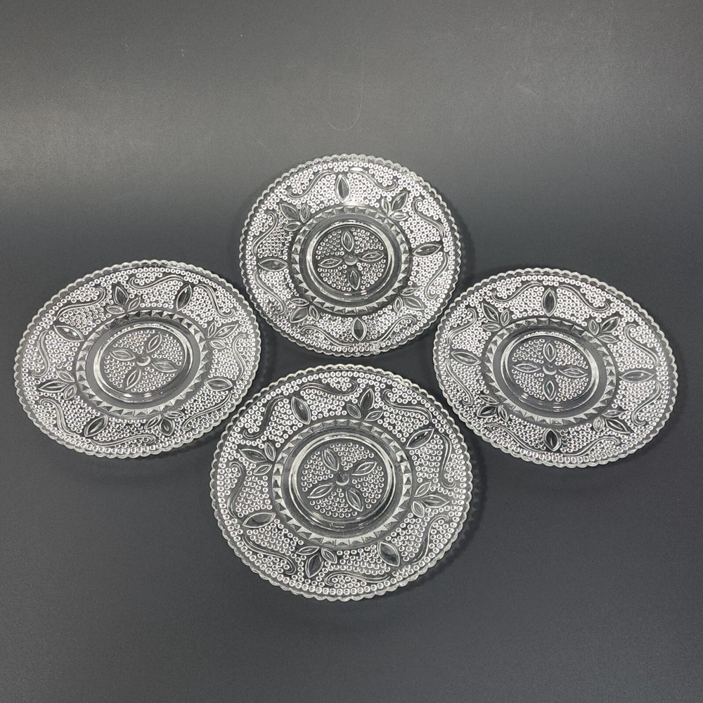 Vintage 1940s Federal Glass Heritage Hobnail‎ Pattern Clear 4 Saucers